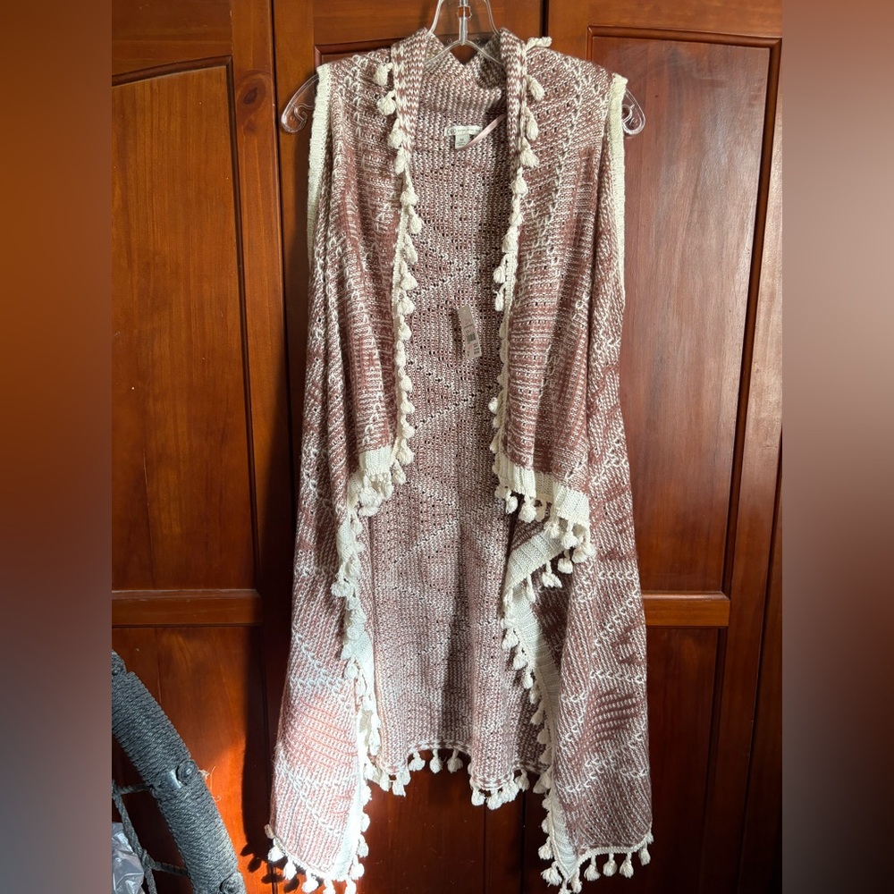 Cato Pink and Cream Knit Vest with Fringe #1480